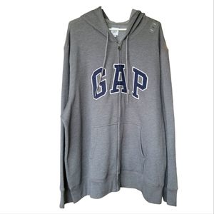 NWT GAP Men's Full Zip Hoodie in Grey with Blue Lettering XXL